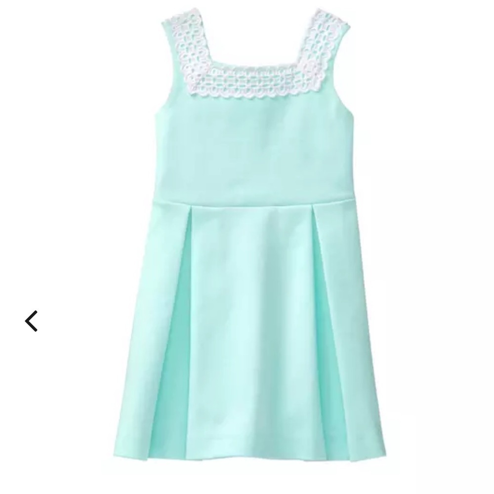 Janie and Jack Girl’s Eyelet Trim Seafoam Green + White Ponte Dress SZ 5
